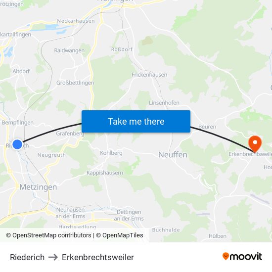 Riederich to Erkenbrechtsweiler map