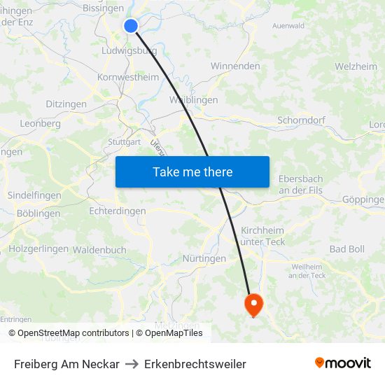 Freiberg Am Neckar to Erkenbrechtsweiler map