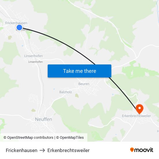 Frickenhausen to Erkenbrechtsweiler map