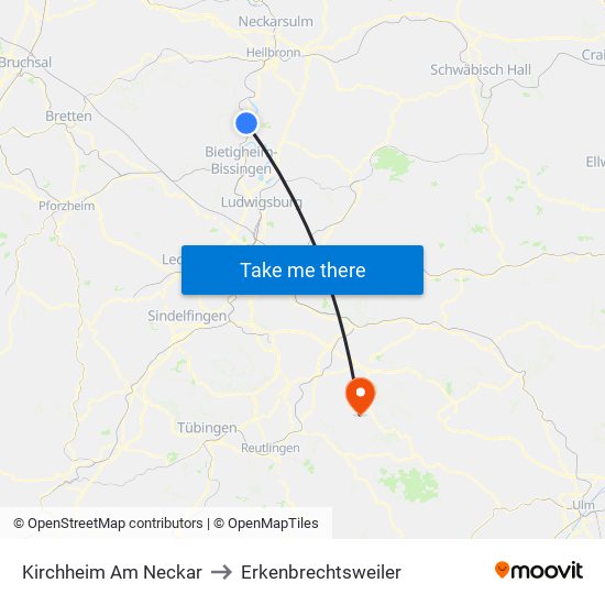 Kirchheim Am Neckar to Erkenbrechtsweiler map