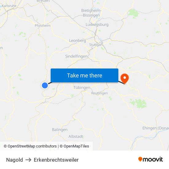 Nagold to Erkenbrechtsweiler map