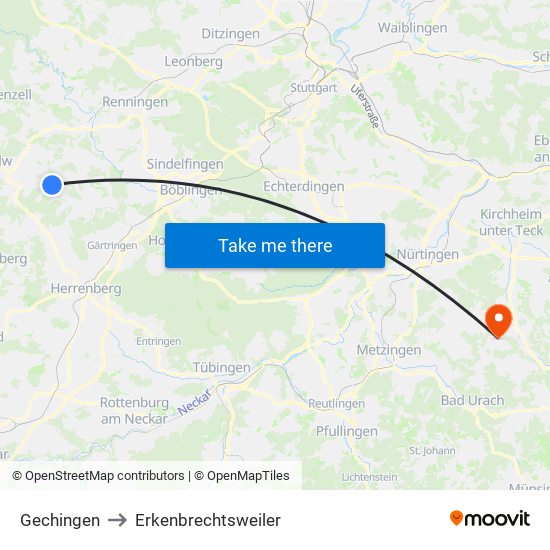 Gechingen to Erkenbrechtsweiler map