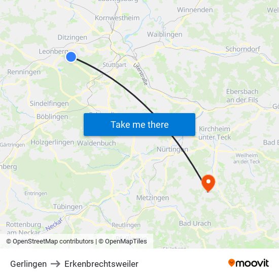 Gerlingen to Erkenbrechtsweiler map