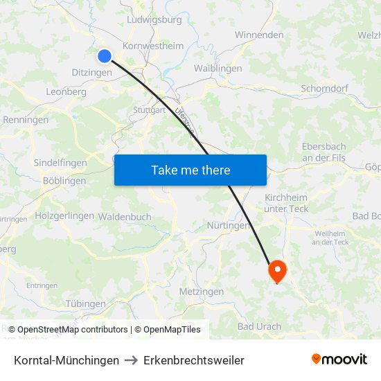 Korntal-Münchingen to Erkenbrechtsweiler map