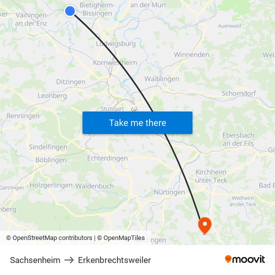 Sachsenheim to Erkenbrechtsweiler map