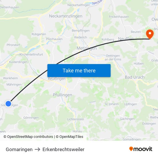 Gomaringen to Erkenbrechtsweiler map