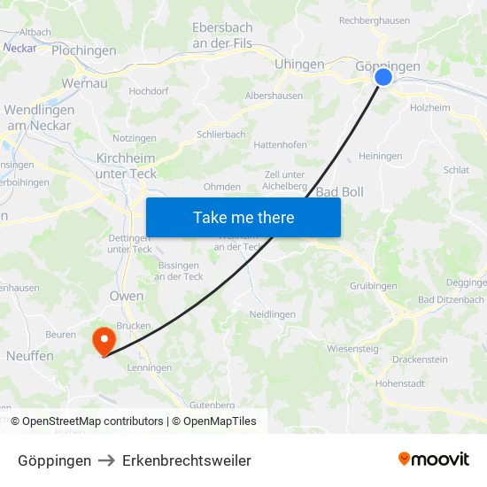 Göppingen to Erkenbrechtsweiler map