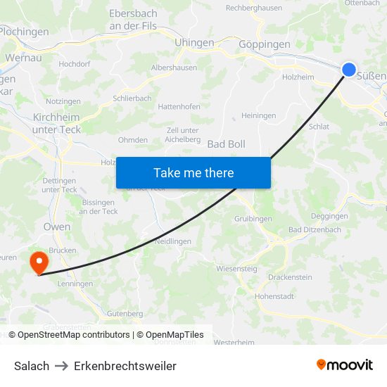 Salach to Erkenbrechtsweiler map