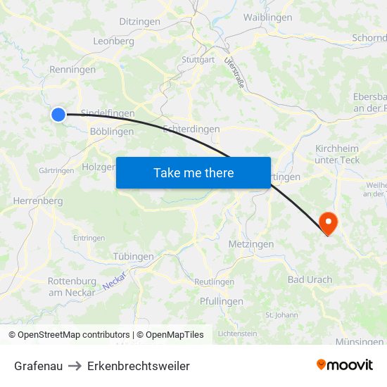 Grafenau to Erkenbrechtsweiler map