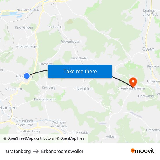 Grafenberg to Erkenbrechtsweiler map