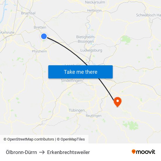 Ölbronn-Dürrn to Erkenbrechtsweiler map