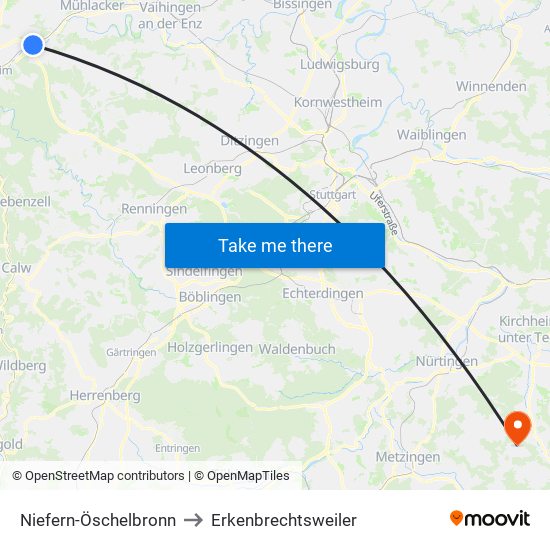 Niefern-Öschelbronn to Erkenbrechtsweiler map