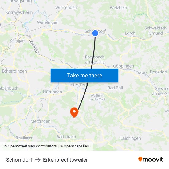 Schorndorf to Erkenbrechtsweiler map