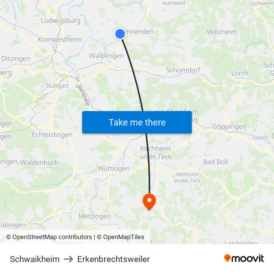 Schwaikheim to Erkenbrechtsweiler map