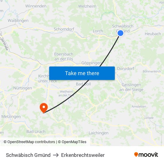 Schwäbisch Gmünd to Erkenbrechtsweiler map