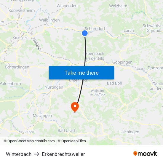 Winterbach to Erkenbrechtsweiler map