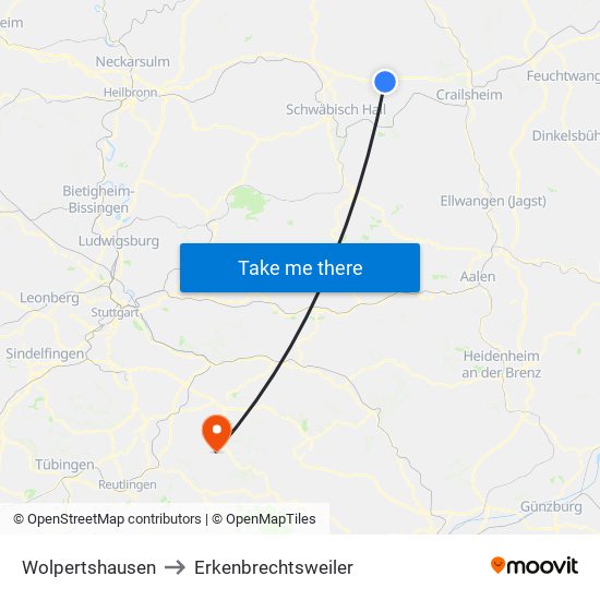 Wolpertshausen to Erkenbrechtsweiler map