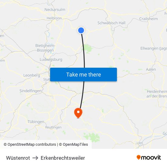 Wüstenrot to Erkenbrechtsweiler map