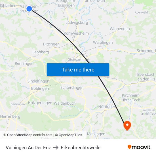 Vaihingen An Der Enz to Erkenbrechtsweiler map