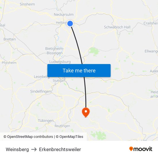 Weinsberg to Erkenbrechtsweiler map