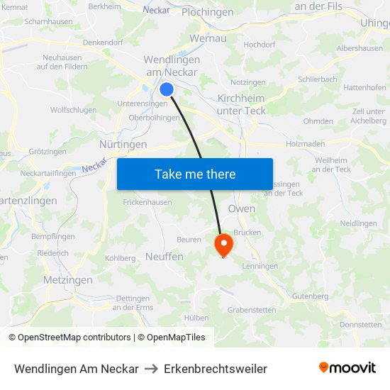 Wendlingen Am Neckar to Erkenbrechtsweiler map
