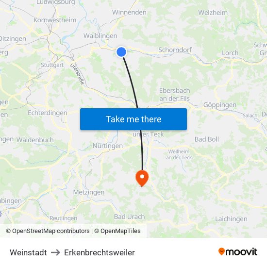 Weinstadt to Erkenbrechtsweiler map