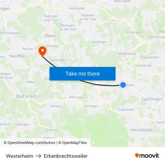 Westerheim to Erkenbrechtsweiler map