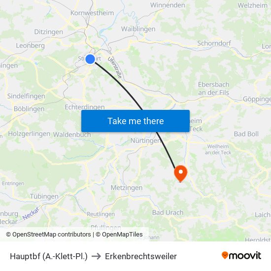 Hauptbf (A.-Klett-Pl.) to Erkenbrechtsweiler map