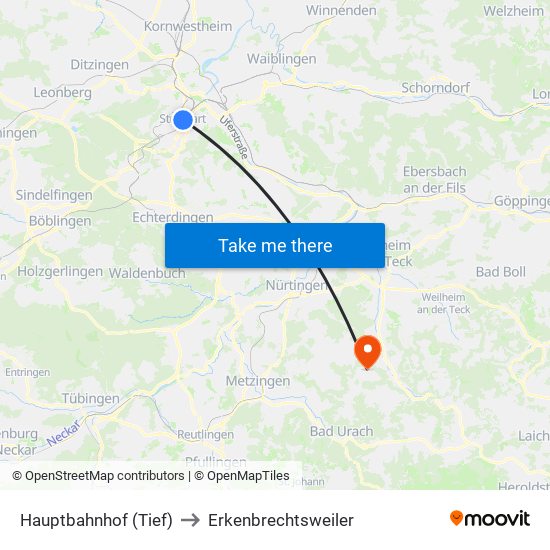 Hauptbahnhof (Tief) to Erkenbrechtsweiler map