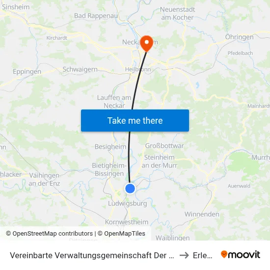 Vereinbarte Verwaltungsgemeinschaft Der Stadt Freiberg am Neckar to Erlenbach map