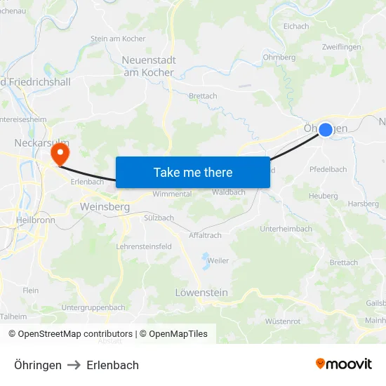 Öhringen to Erlenbach map