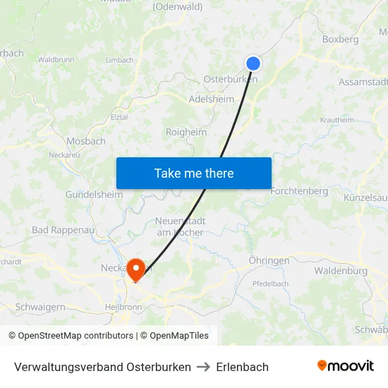Verwaltungsverband Osterburken to Erlenbach map