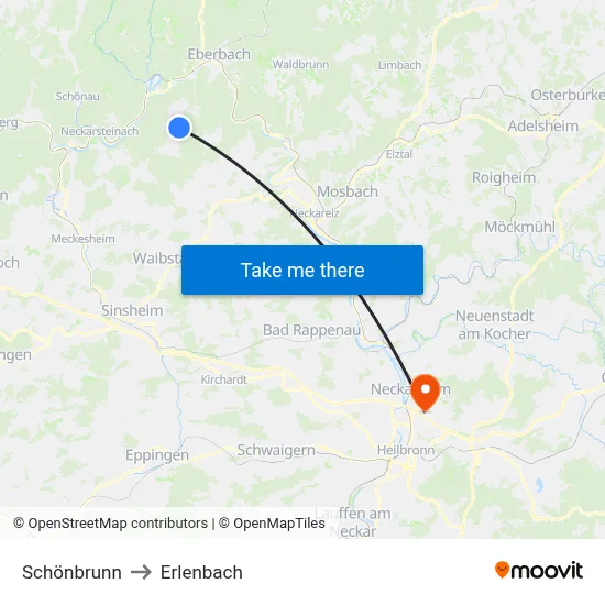 Schönbrunn to Erlenbach map