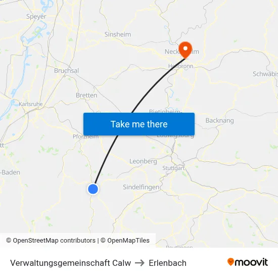 Verwaltungsgemeinschaft Calw to Erlenbach map