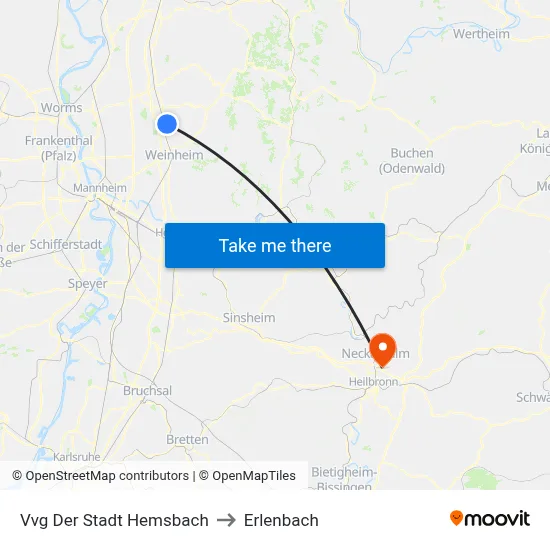 Vvg Der Stadt Hemsbach to Erlenbach map