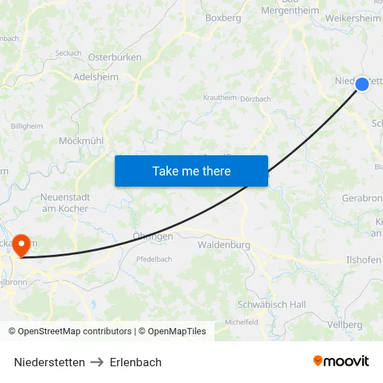 Niederstetten to Erlenbach map