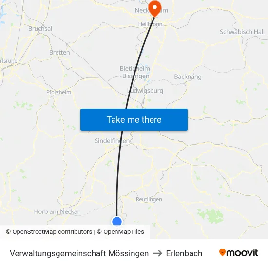 Verwaltungsgemeinschaft Mössingen to Erlenbach map