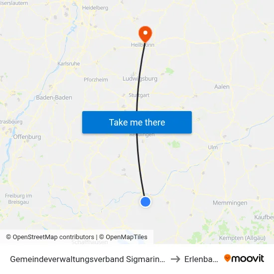 Gemeindeverwaltungsverband Sigmaringen to Erlenbach map