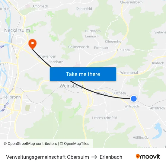 Verwaltungsgemeinschaft Obersulm to Erlenbach map
