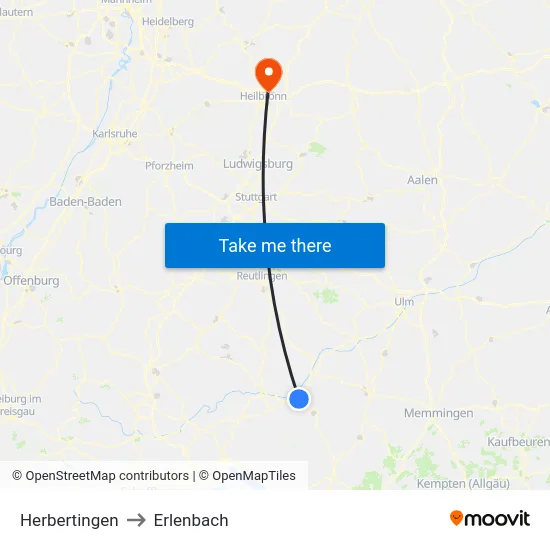 Herbertingen to Erlenbach map
