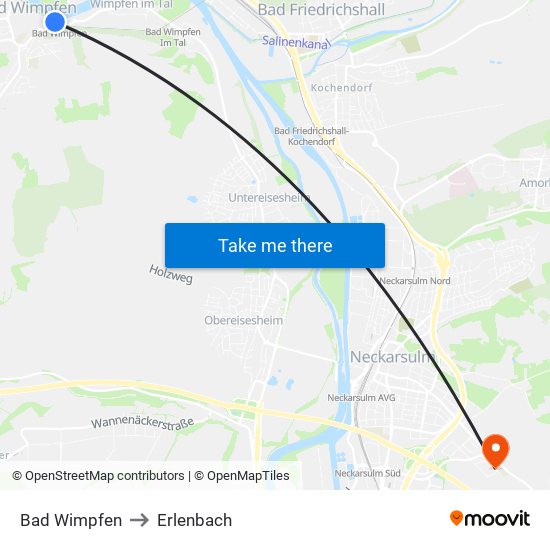 Bad Wimpfen to Erlenbach map