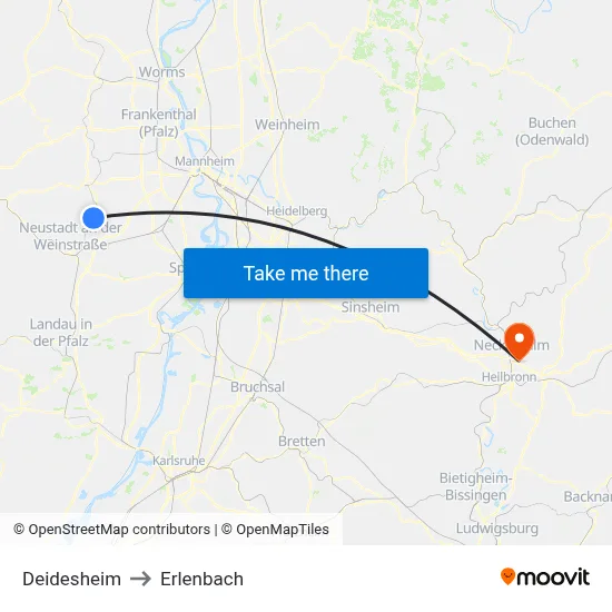 Deidesheim to Erlenbach map