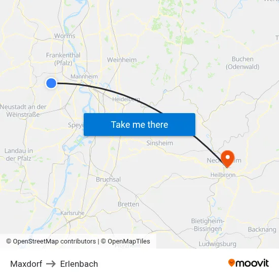 Maxdorf to Erlenbach map