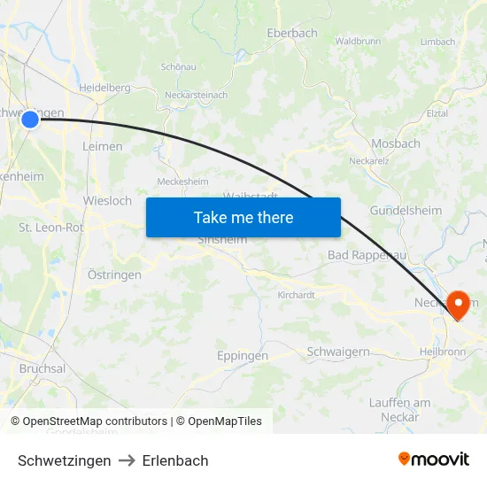 Schwetzingen to Erlenbach map
