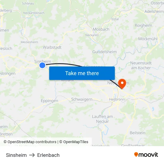 Sinsheim to Erlenbach map