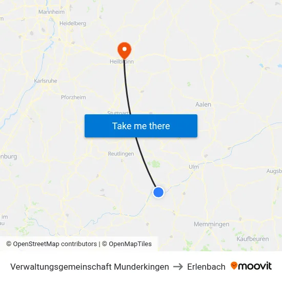 Verwaltungsgemeinschaft Munderkingen to Erlenbach map