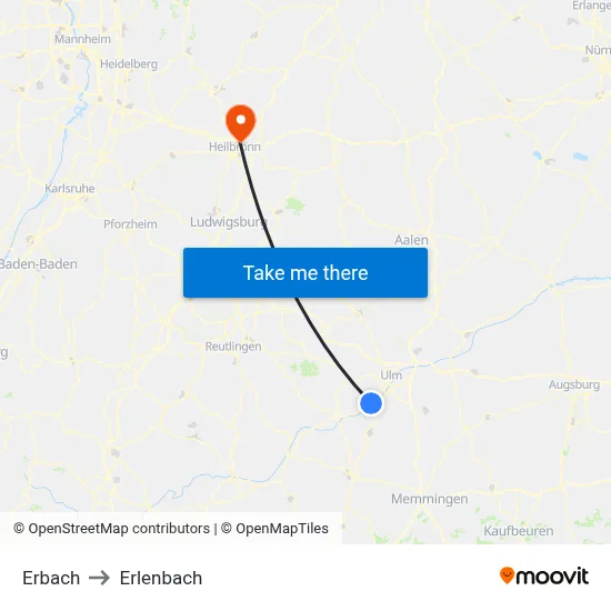 Erbach to Erlenbach map