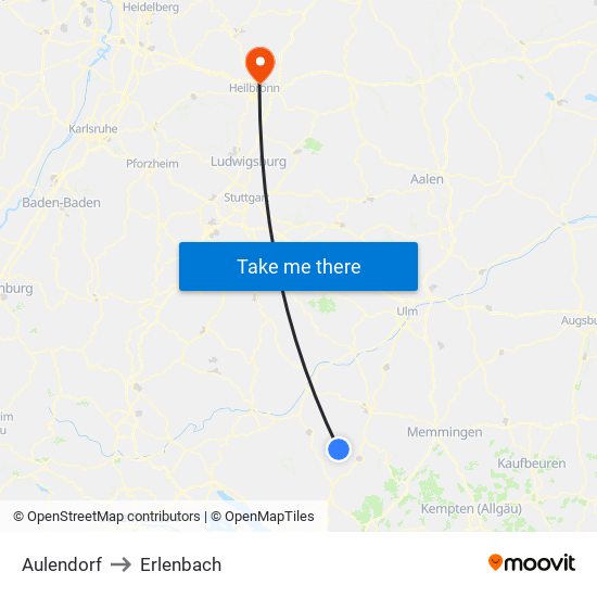 Aulendorf to Erlenbach map