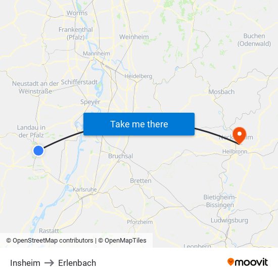 Insheim to Erlenbach map