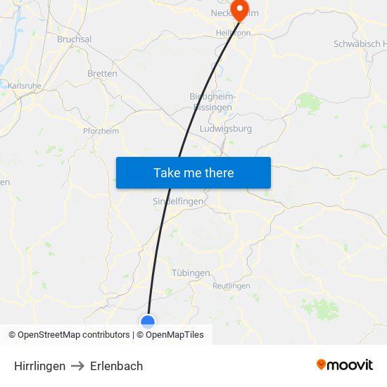 Hirrlingen to Erlenbach map